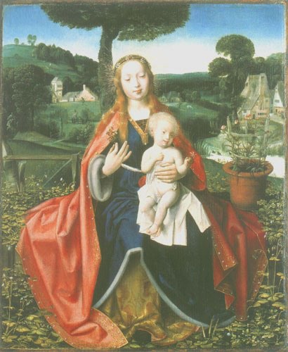 Madonna mit Kind in einer Landschaft van Jan Provost