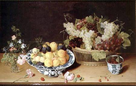 Still Life of Fruit and Flowers van Jan Soreau