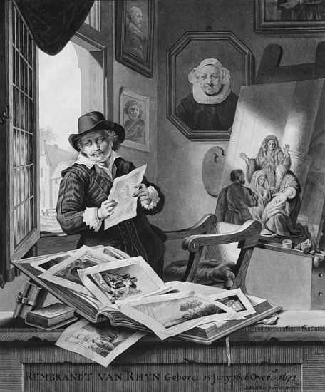 Rembrandt in his studio van Jan Stolker