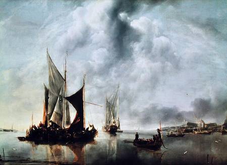 Calm or, Boats near the Coast van Jan van de Capelle or Cappelle