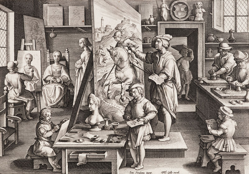  The Invention of Oil Paint, plate 15 from 'Nova Reperta' (New Discoveries) van Jan van der Straet