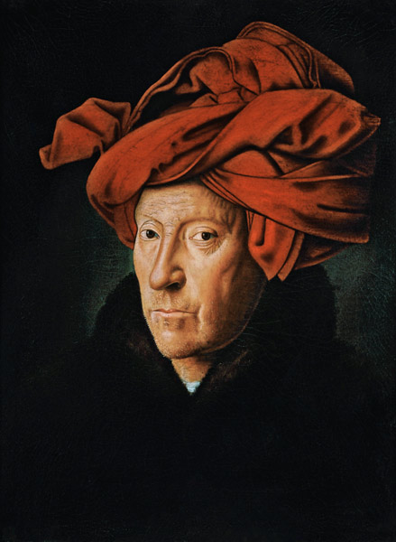 portret van een mannenhoofd rode tulband van Jan van Eyck