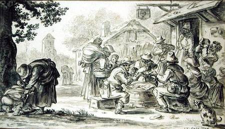 A Farmers' Card Game in front of the Inn, 1624 (pencil, pen and ink and brush on van Jan van Goyen