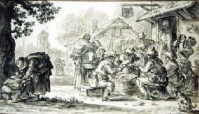 A Farmers' Card Game in front of the Inn, 1624 (pencil, pen and ink and brush on