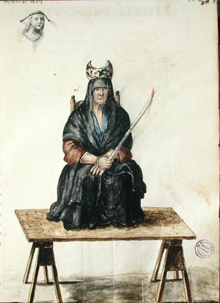 Punishment of a sorceress (pen & ink and w/c on paper) van Jan van Grevenbroeck