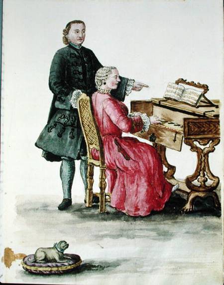 A Singer at the Clavichord with her Teacher van Jan van Grevenbroeck