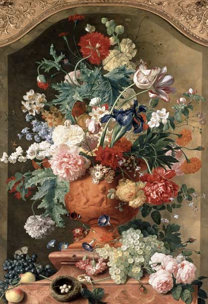 Flowers in a Terracotta Vase van Jan van Huysum