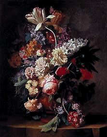 Blumenstrauss in einer Tonvase van Jan van Huysum