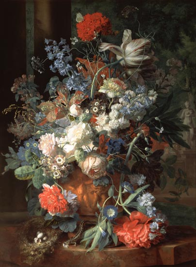 Boeket bloemen in een landschap - Jan van Huysum van Jan van Huysum