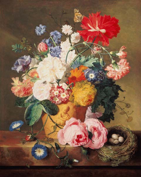 Flowers in a Terracotta Vase van Jan van Huysum