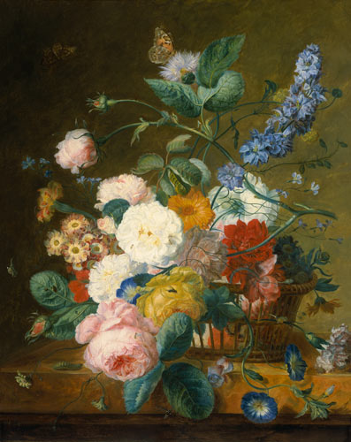 Still life with Flowers in a Basket van Jan van Huysum