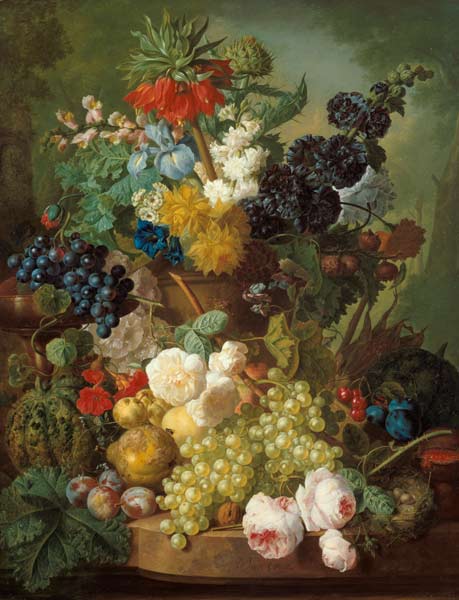 Stillleben mit Früchten und Blumen van Jan van Os