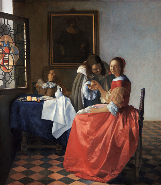 Dame en twee heren  van Johannes Vermeer 