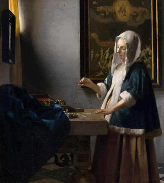 Vrouw met weegschaal Johannes Vermeer van Johannes Vermeer 