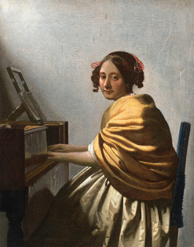 A Young Woman seated at a Virginal van Johannes Vermeer 
