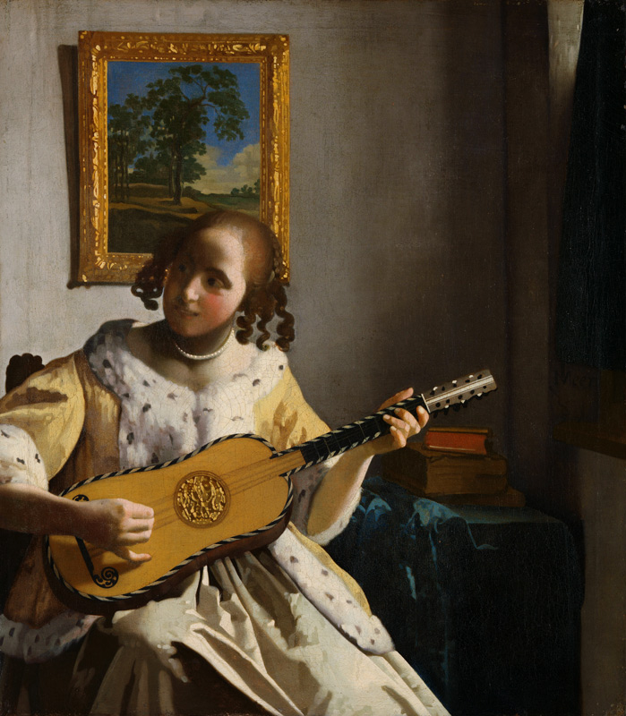 De gitaarspeelster  Johannes Vermeer van Johannes Vermeer 