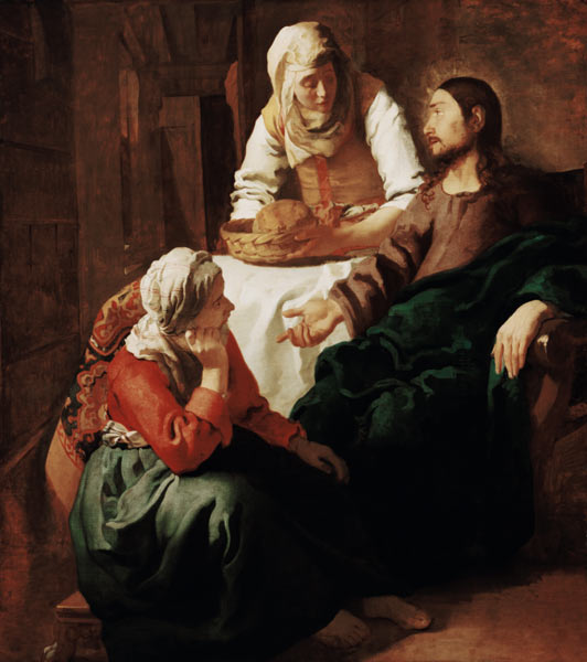 Christus in het huis van Martha en Maria - Johannes Vermeer van Johannes Vermeer 