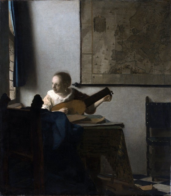 Woman with a lute van Johannes Vermeer 