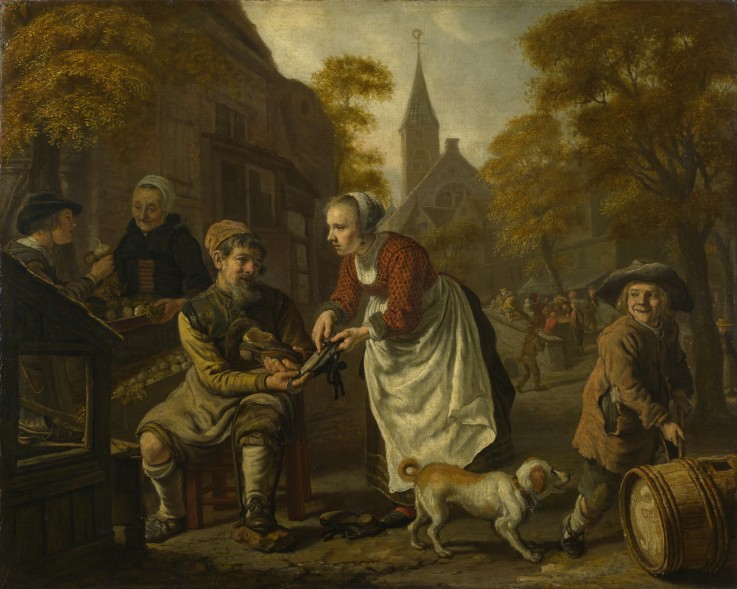 A Village Scene with a Cobbler van Jan Victors
