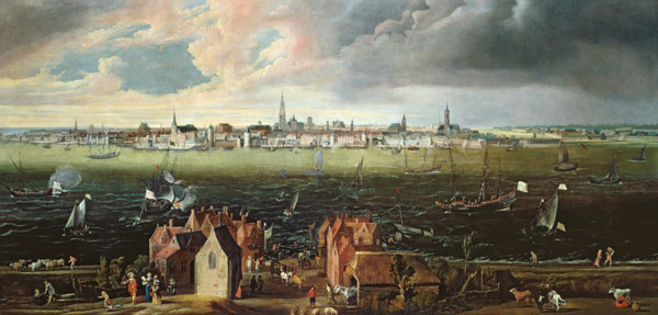 View of Antwerp from the River Schelde van Jan Wildens