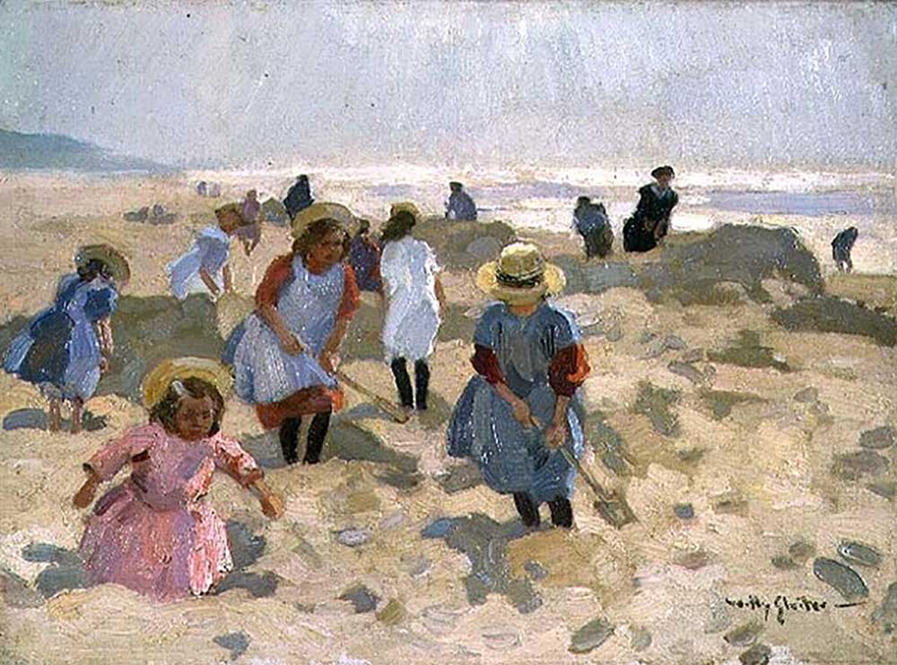 Kinderen spelend op het strand van Jan Willem Sluiter