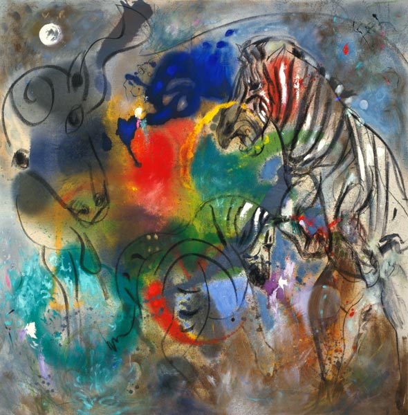 Zebra Mares, 1988 (oil on canvas)  van Jane  Deakin