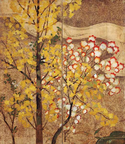 Autumn Tree (painted silk) van Japanese School