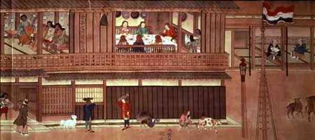 A domestic scene (right hand section of a scroll) van Japanese School