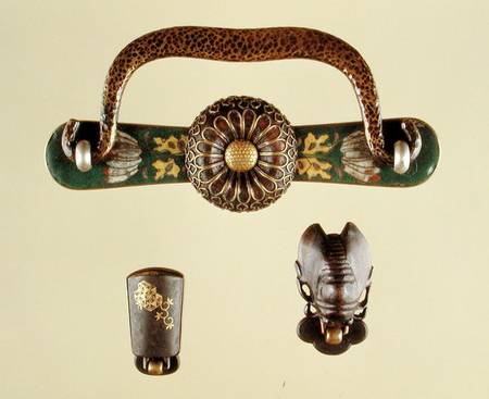 Ornamental drawer handles (copper & cloisonne enamel) van Japanese School