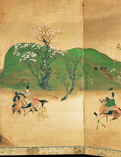 Shogun touring in spring, Edo Period (1603-1867) (ink on paper) van Japanese School