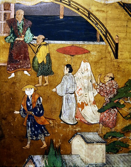 The Arrival of the Portuguese in Japan, detail of a street scene, from a Namban Byobu screen, 1594-1 van Japanese School
