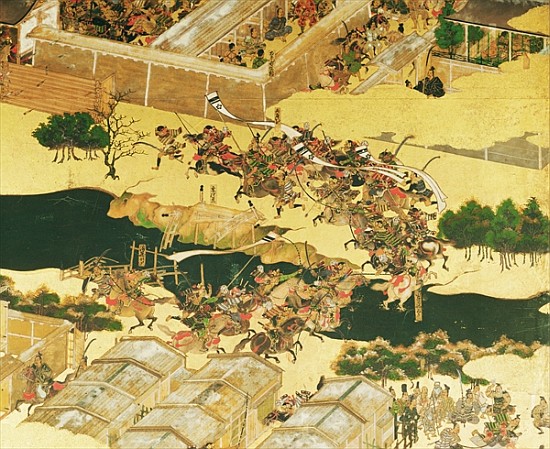 The Battle of Hogen from a screen, Momayama Period (1568-1600) (pen & ink, colour and gold laid on p van Japanese School