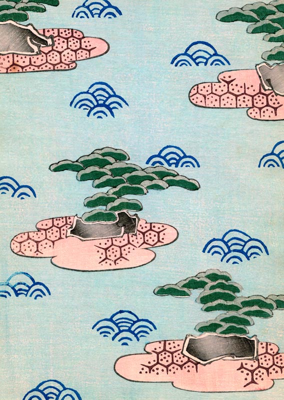 Woodblock Print of Trees on Islands van Japanese School, (19th century)
