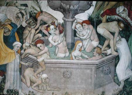 The Fountain of Life, detail of bathers in the fountain van Jaquerio