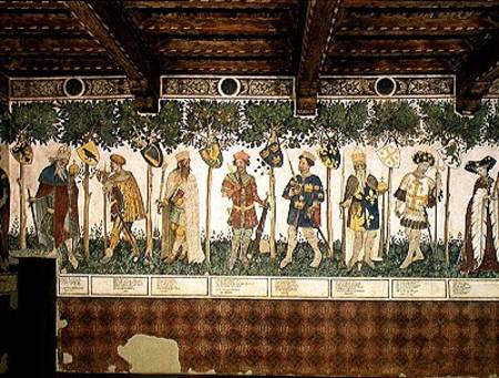 The Nine Worthies and the Nine Worthy Women, detail of Julius Caesar, Joshua, King David, Judas Macc van Jaquerio