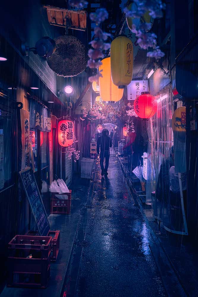 Tokyo Blue Rain van Javier De la