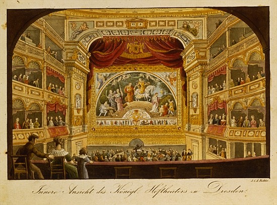 The interior of the royal theatre at Dresden, c.1845 van J.C.A. Richter