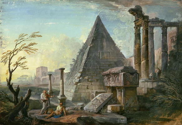 Pyramid of Caius Cestius at Rome (gouache on paper) van Jean-Baptiste Lallemand