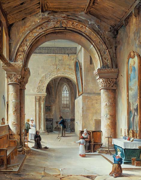 Interior of a Church in Normandy, 1832 (oil on canvas) van Jean-Baptiste Messager