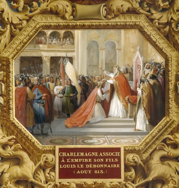 Charlemagne crowns his son Louis the Pious in 813 van Jean Alaux