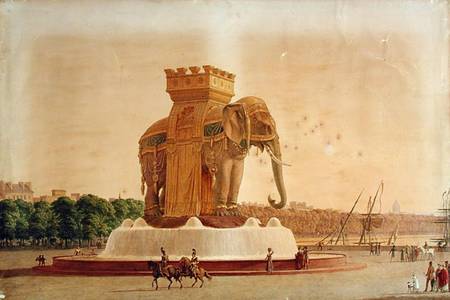 View of the Elephant Fountain at the Place de la Bastille van Jean Antoine Alavoine