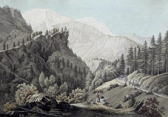 View of the Chamonix Valley, 1789 (coloured engraving) van Jean Antoine Linck