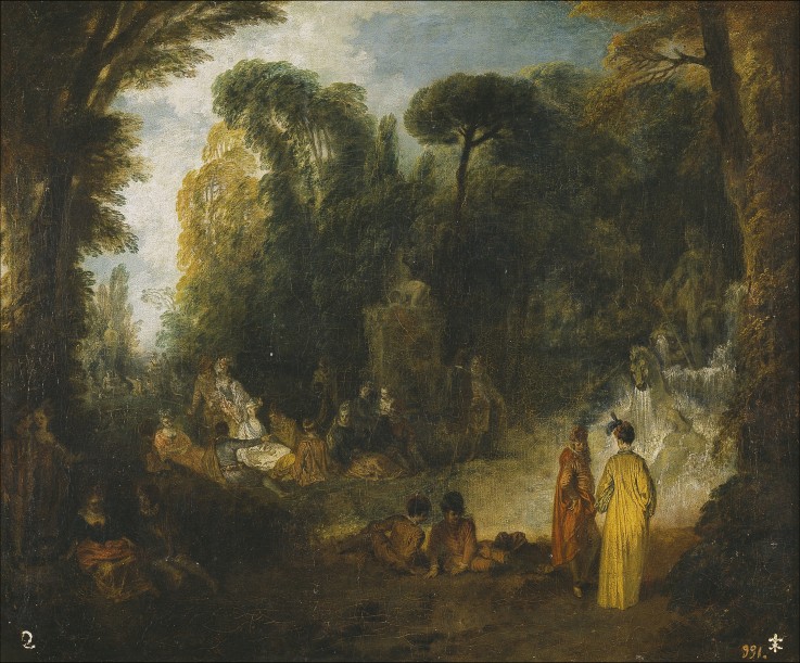 Courtly Gathering In A Park van Jean Antoine Watteau