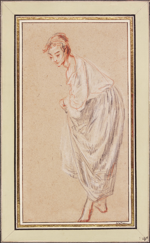 Standing Girl; barefoot, lifting her skirt van Jean-Antoine Watteau