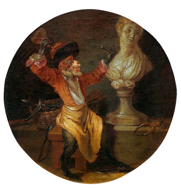 A.Watteau(Nachfolge), Affe als Bildhauer van Jean-Antoine Watteau