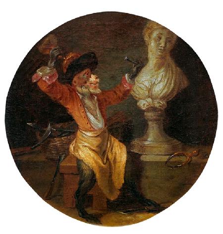 A.Watteau(Nachfolge), Affe als Bildhauer
