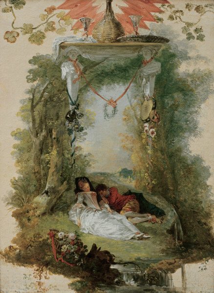 Watteau / Sleeping Lovers / Painting van Jean-Antoine Watteau