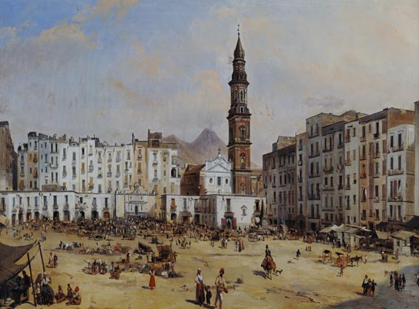 Piazza Mazaniello, Naples (oil on canvas) van Jean Auguste Bard