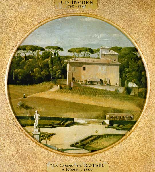''Casino of Raphael'' in the gardens of the Villa Borghese, Rome van Jean Auguste Dominique Ingres