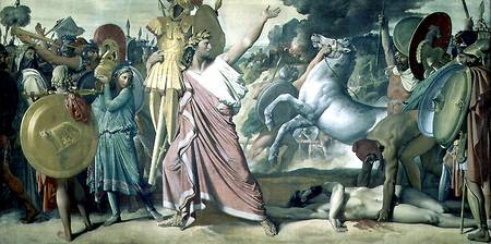 Romulus, conqueror of Acron, taking his booty to the Temple of Jupiter van Jean Auguste Dominique Ingres